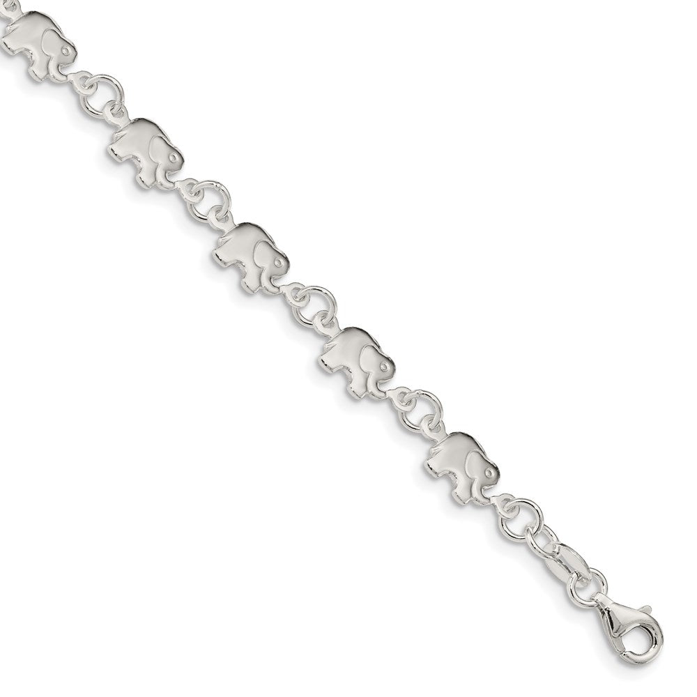 Sterling Silver Polished Elephant Bracelet 7.5 inches