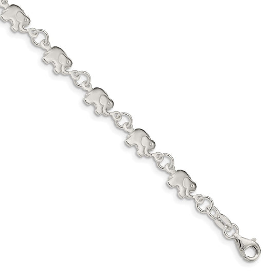 Sterling Silver Polished Elephant Bracelet 7.5 inches
