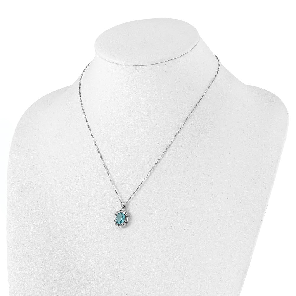 Cheryl M Sterling Silver Rhodium-plated Blue & White Brilliant-cut and Emerald-cut CZ Oval 18 Inch Necklace with 2 Inch Extender 18 Inches