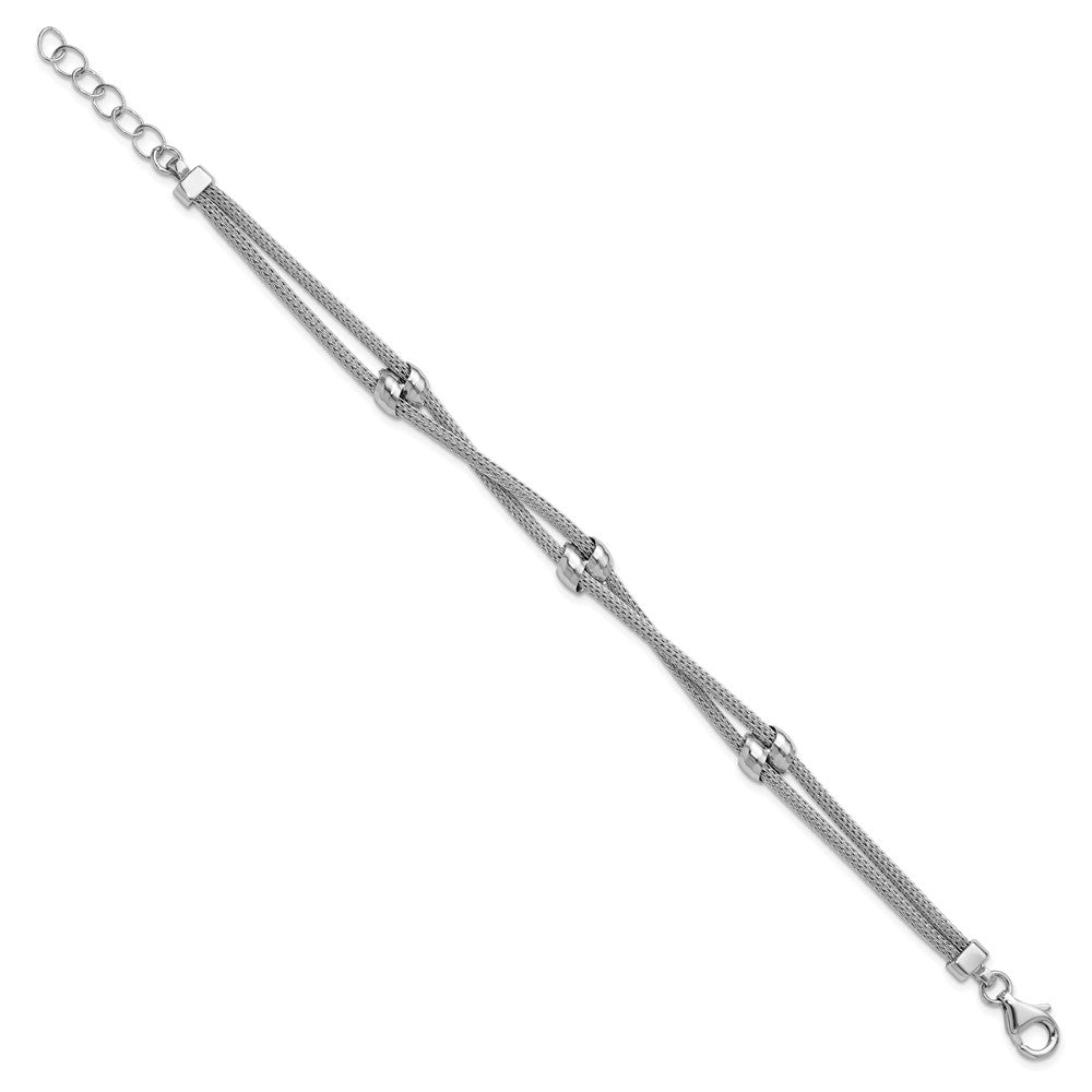 SS RH-plated Polished 2-strand Bead w/1in ext. Bracelet 8.5  inches