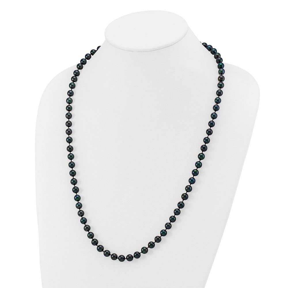 14k White Gold 7-8mm Black Round Akoya Saltwater Cultured Pearl 24 inch Necklace