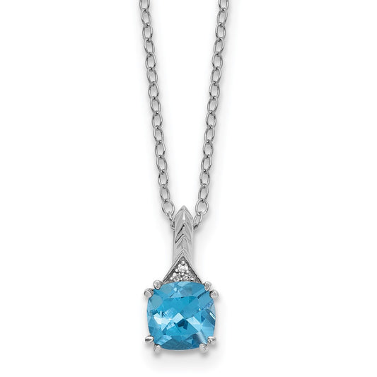 Sterling Silver Blue Topaz and Diamond Pendant w/Chain 6mm BT