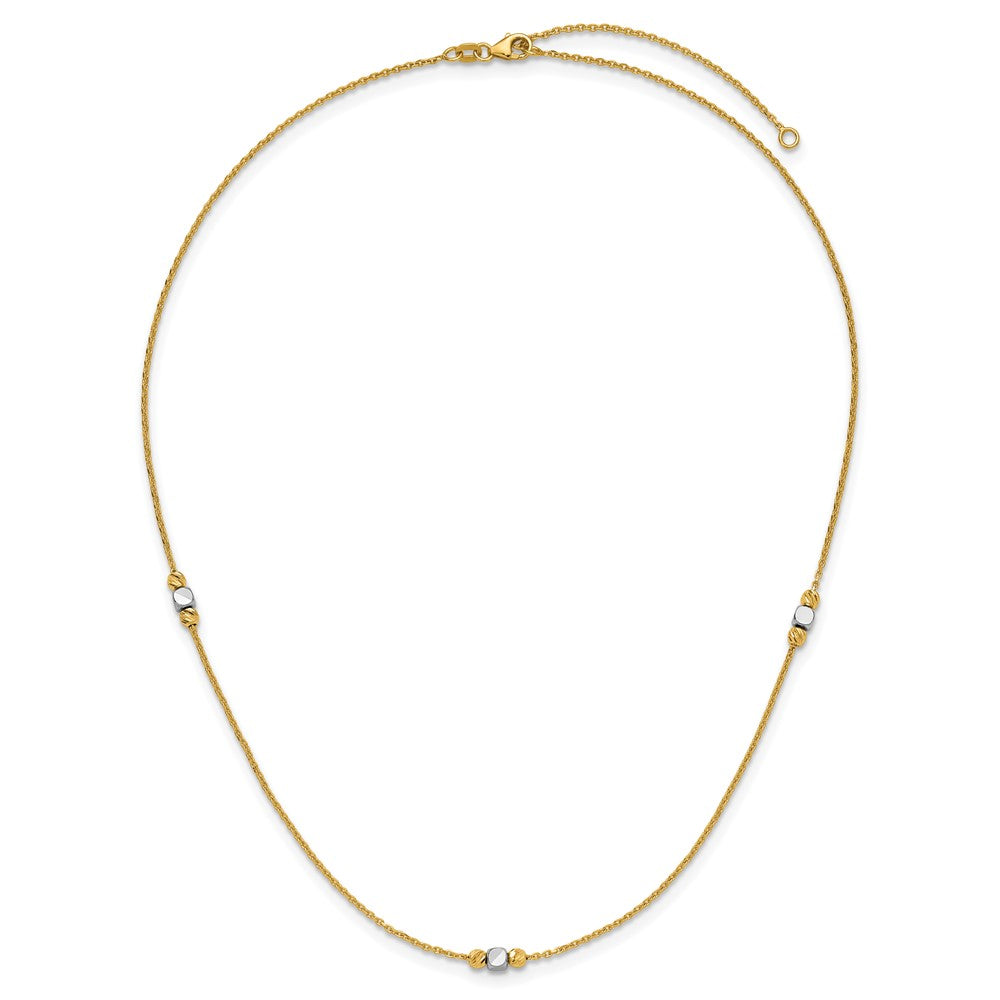 14K Two-tone Polished / Dia-cut Beads w/2in ext. Necklace