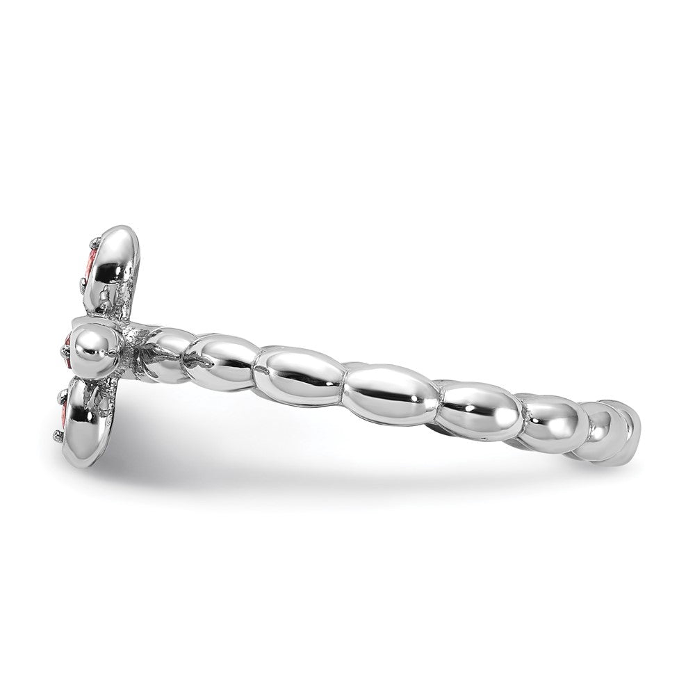 Sterling Silver Stackable Expressions Rhodium-plated Pink Tourmaline Cross Ring Size -8