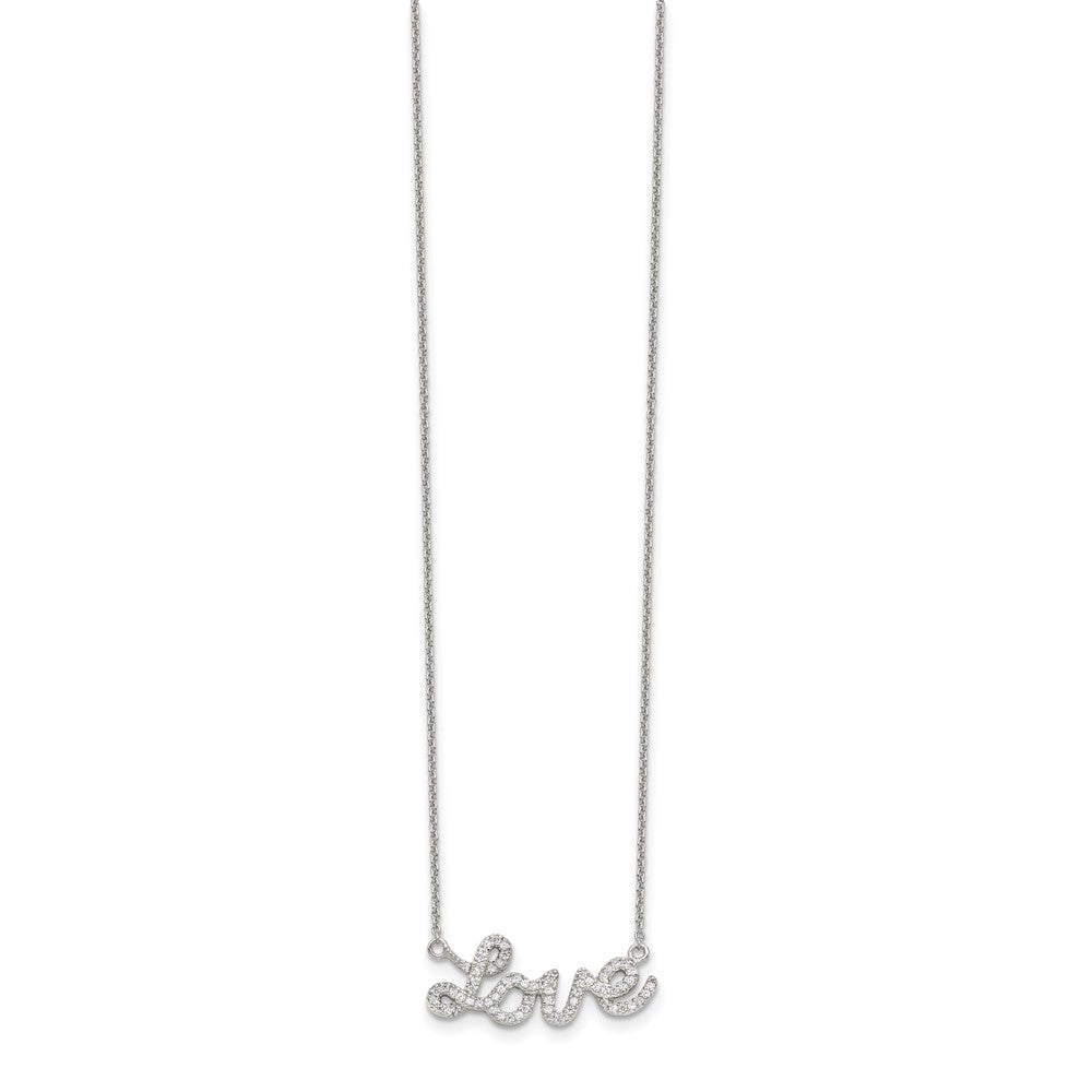 Sterling Silver Rhodium-plated Polished CZ LOVE 18in Necklace 18 Inches