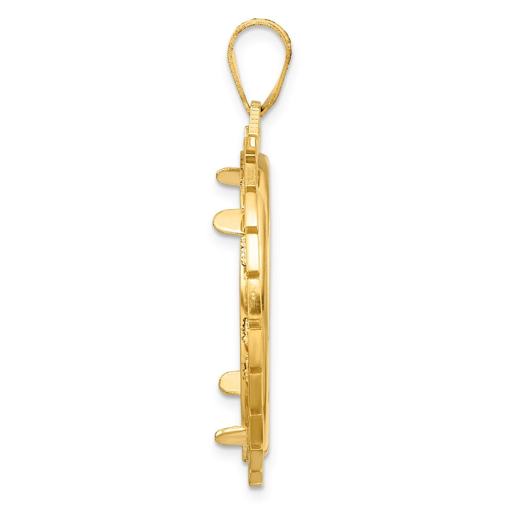 14k Polished Greek Key with 27.0mm Prong Coin Bezel Pendant