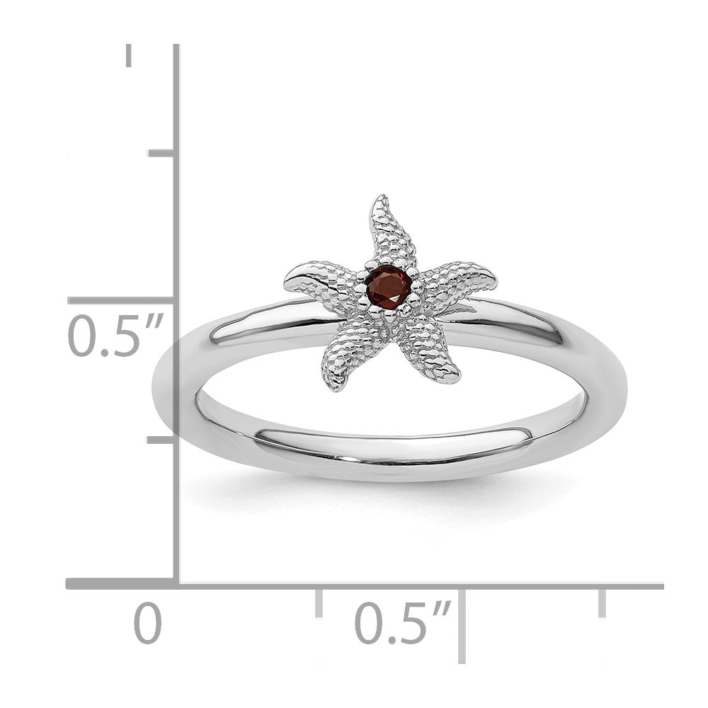 Sterling Silver Stackable Expressions Garnet Starfish Ring Size -7