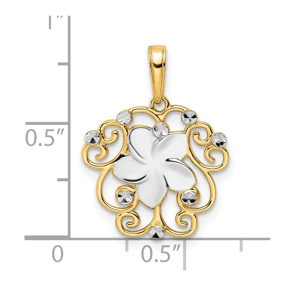 14k and White Rhodium Diamond-cut Floral Pendant