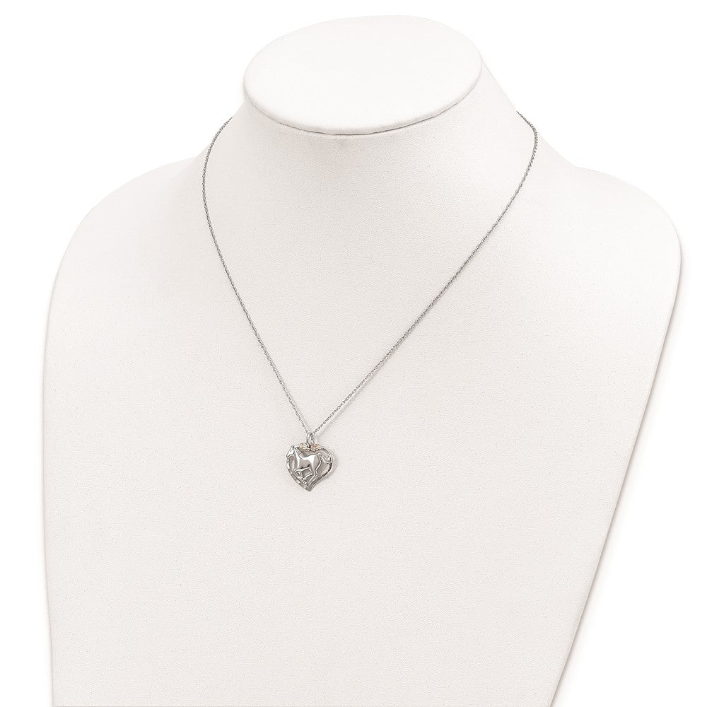 Landstrom's Mt. Rushmore Black Hills Sterling Silver 12K Gold Accents Horse Within Heart 18 inch Spring Ring Clasp Necklace 18 Inches