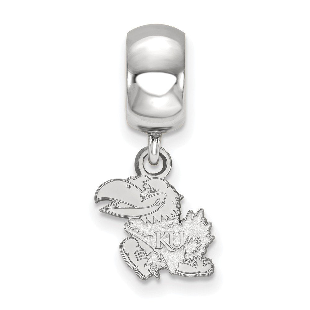 Sterling Silver Rhodium-plated LogoArt University of Kansas Jayhawk Extra Small Dangle Bead Charm