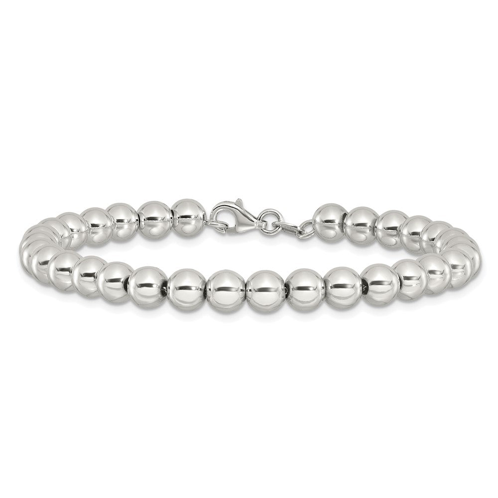 Sterling Silver Rhodium-plated 6mm Beaded 7.5in Bracelet 7.5 inches