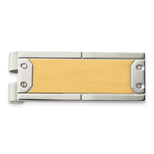 Stainless Steel Brushed Polished 24k Gold Plating Money Clip Measures 40x18mm Wide - Money Clip for Men