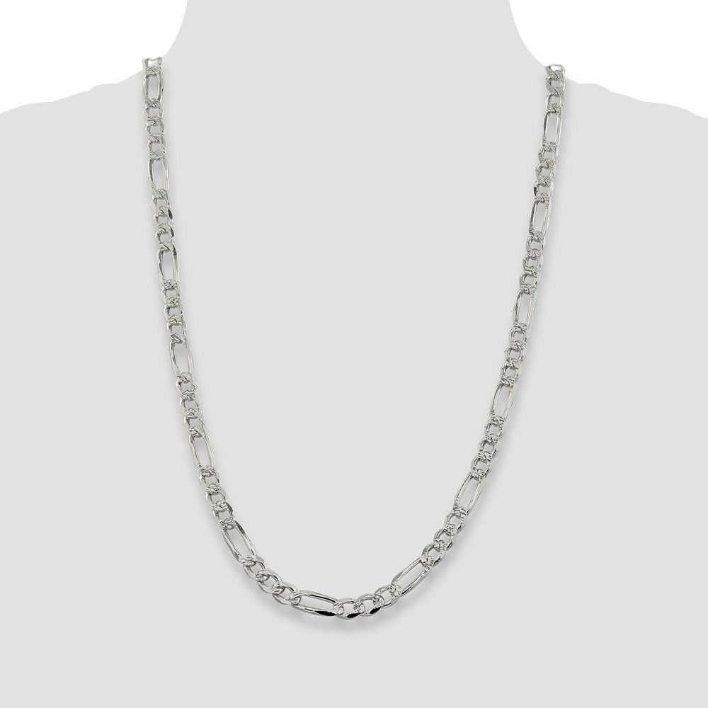 Sterling Silver 7.25mm Pav‚ Flat Figaro Chain 26 Inches