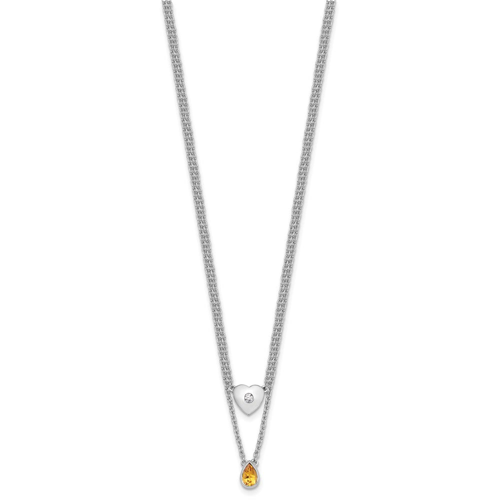 White Ice Sterling Silver Rhodium-plated 18 inch Diamond Heart and Citrine Teardrop Necklace plus 2 inch Extender