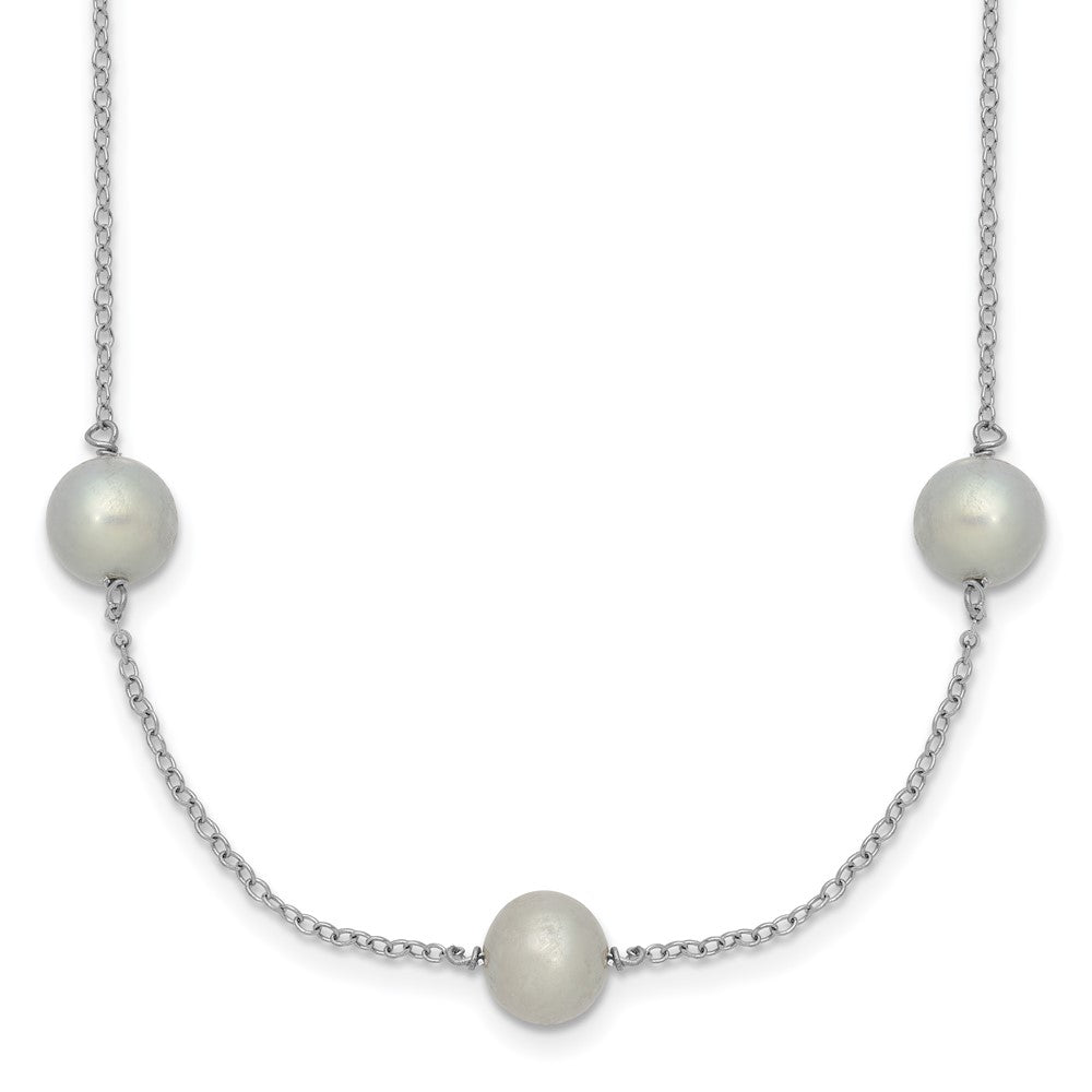 Sterling Silver Rhodium-plated 7-8mm Grey Semi-Round Freshwater Cultured Pearl 9-Station 18 inch Necklace 18 Inches