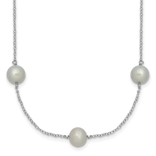 Sterling Silver Rhodium-plated 7-8mm Grey Semi-Round Freshwater Cultured Pearl 9-Station 18 inch Necklace 18 Inches