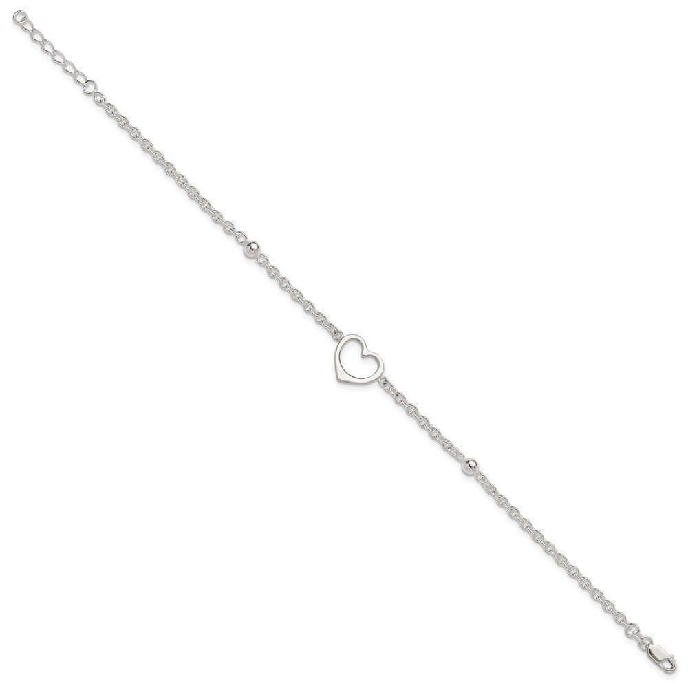 Sterling Silver 9in Plus 1 in ext Heart Anklet 10 inches