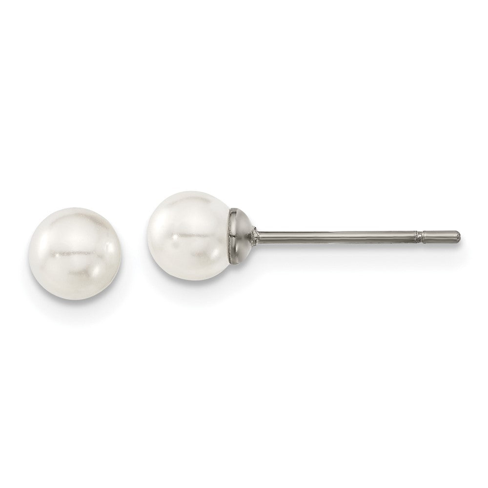 Titanium Polished 5mm Imitation Pearl Post Earrings