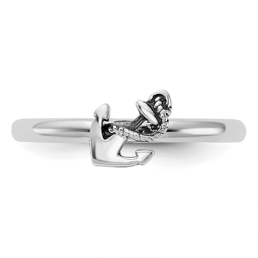 Sterling Silver Stackable Expressions Antiqued Anchor Ring Size -10