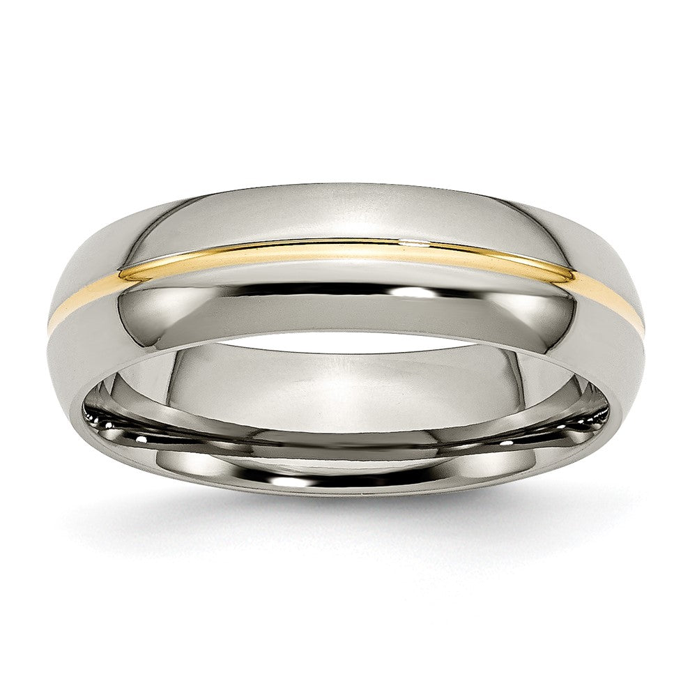 Titanium Polished Yellow IP-plated 6mm Grooved Band Size - 11.5