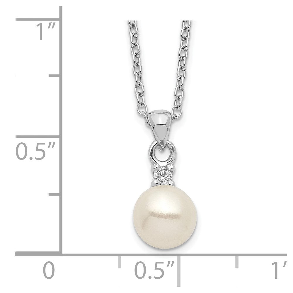 Sterling Silver Rhodium-plated 6-7mm White Button Freshwater Cultured Pearl and CZ 17 inch Necklace 17 Inches