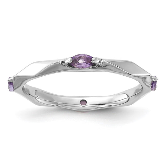 Sterling Silver Stackable Expressions Rhodium-plated Amethyst Ring Size -8