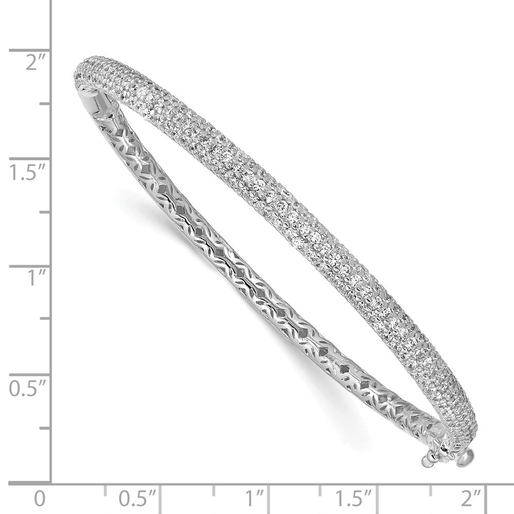 Sterling Shimmer Sterling Silver Rhodium-plated 175 Stone Pav‚ CZ Hinged Bangle Bracelet 7 inches