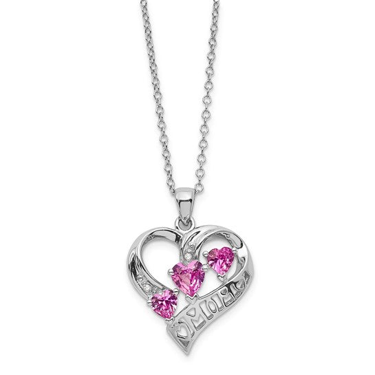 SS Created Pink Sapphire & Diamond Pend