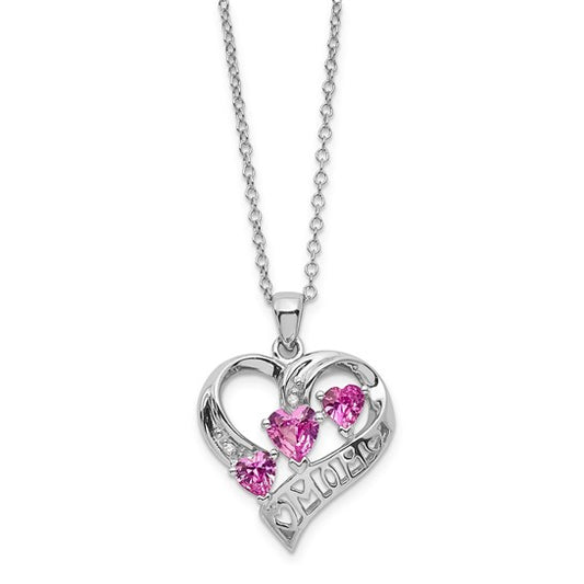SS Created Pink Sapphire & Diamond Pend