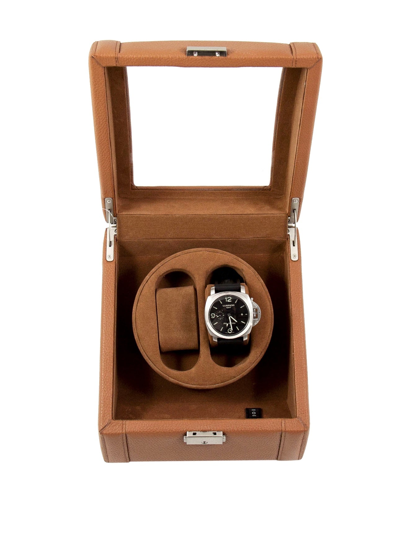 Bey-Berk 2-Watch Winder | Glass Top | Tan Leather | BB585TAN