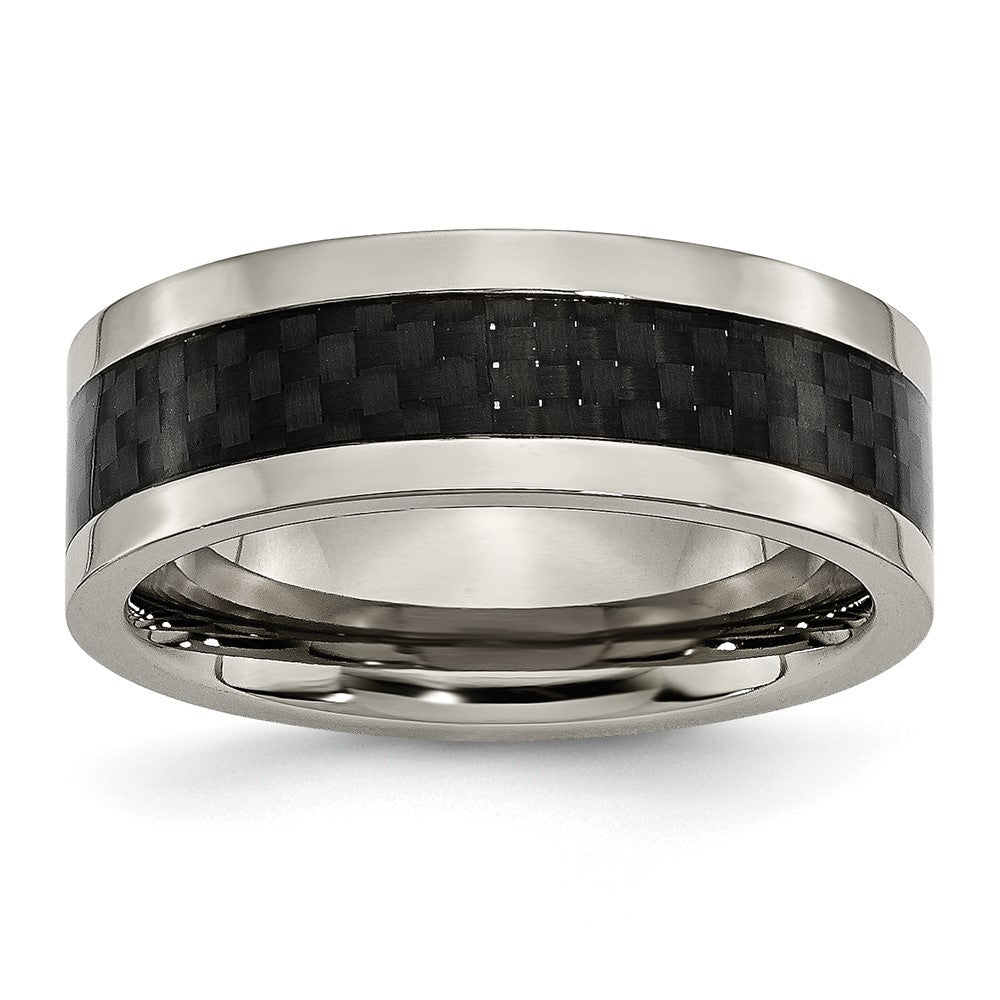 Titanium Polished w/Black Carbon Fiber Inlay 8mm Band Size - 7.5