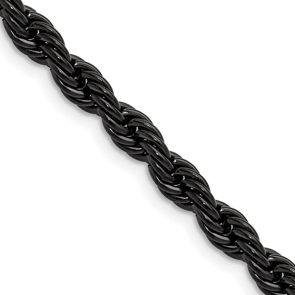 Chisel Stainless Steel Polished Black IP-plated 5mm 24 inch Rope Chain