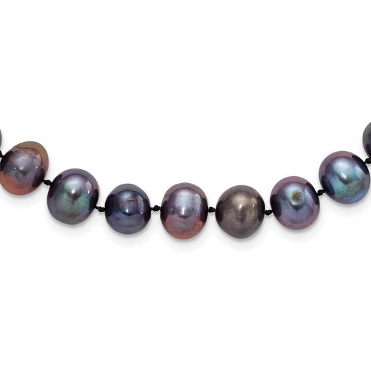 Sterling Silver Rhodium-plated 9-10mm Black Near-Round Freshwater Cultured Pearl 24 inch Necklace 24 Inches