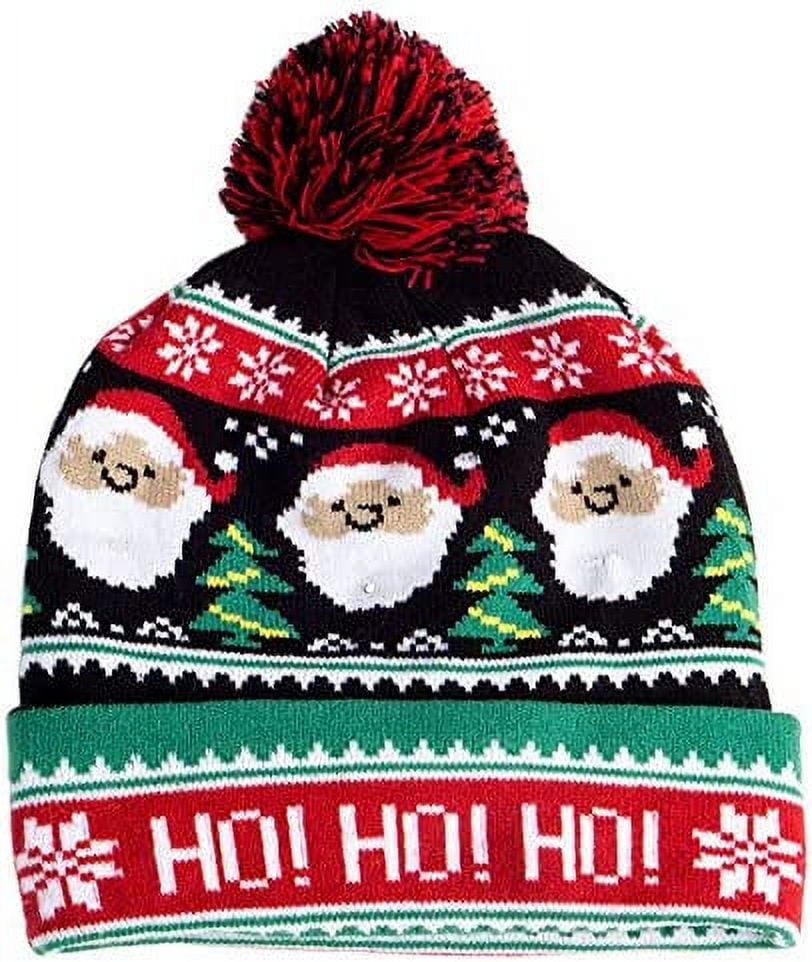 Christmas Themed Light Up Beanie With LED Lights (Ho Ho Ho (Santa))