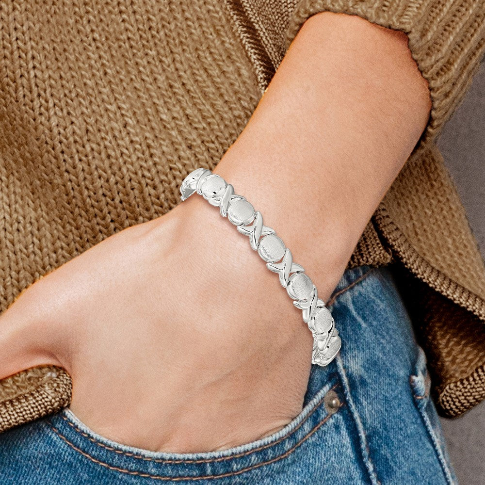 Sterling Silver Polished and Satin X and O Bracelet 8 inches