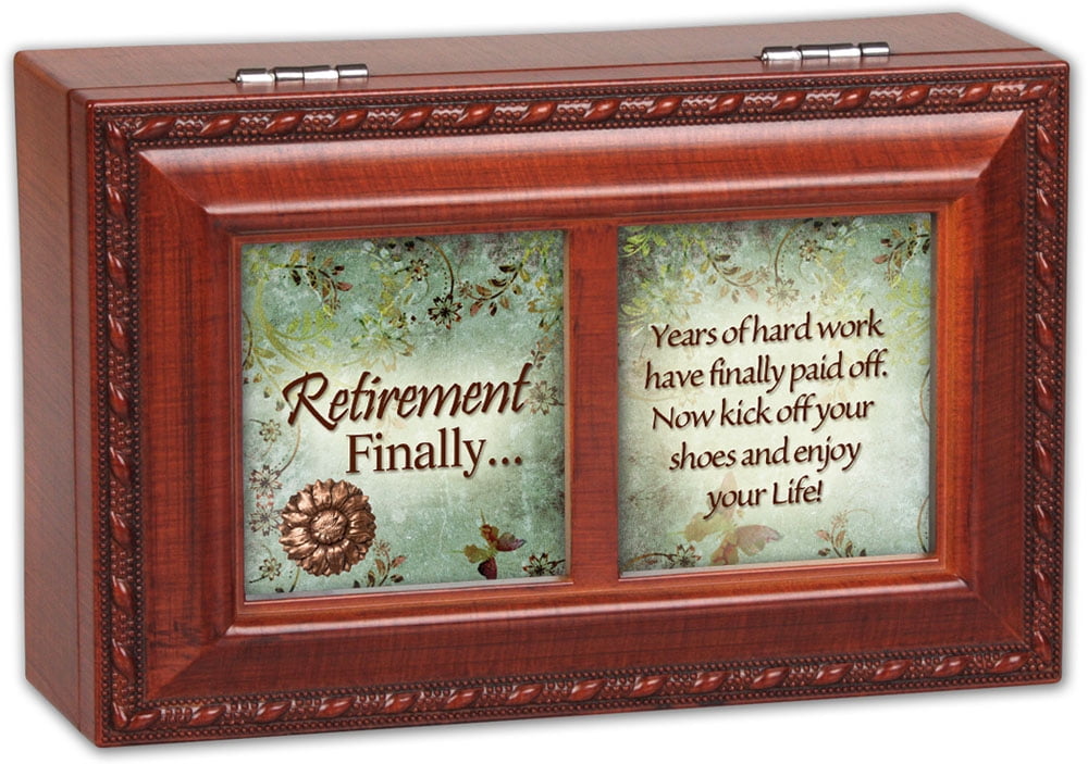 Retirement Finally Woodgrain Petite Music Box / Jewelry Box Pl...