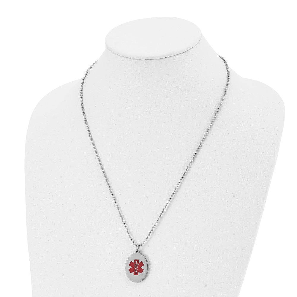 Stainless Steel Polished w/Red Enamel Oval Medical ID 22in Necklace