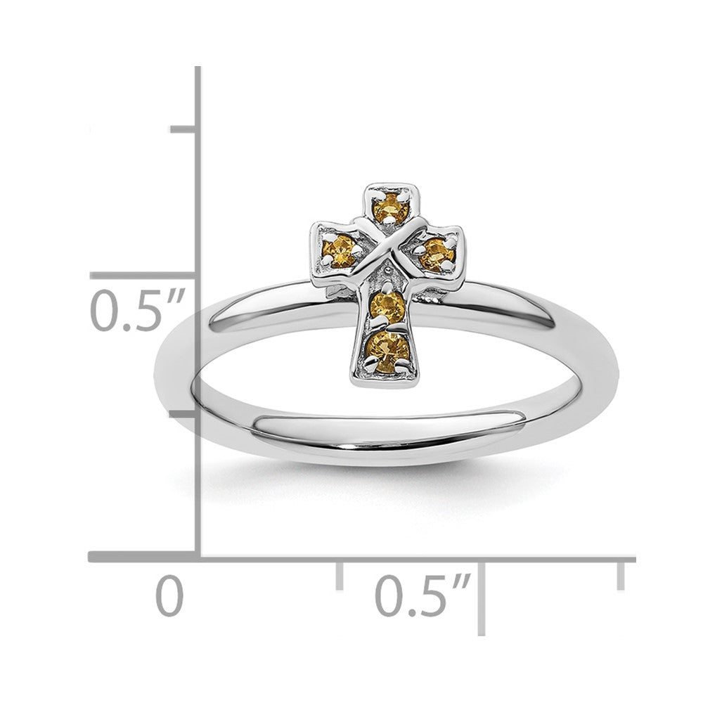 Sterling Silver Stackable Expressions Rhodium Citrine Cross Ring Size -10
