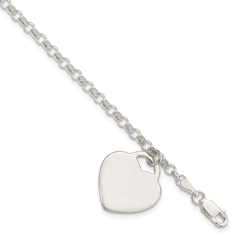 Sterling Silver Engraveable Heart Charm Bracelet 7.25 inches