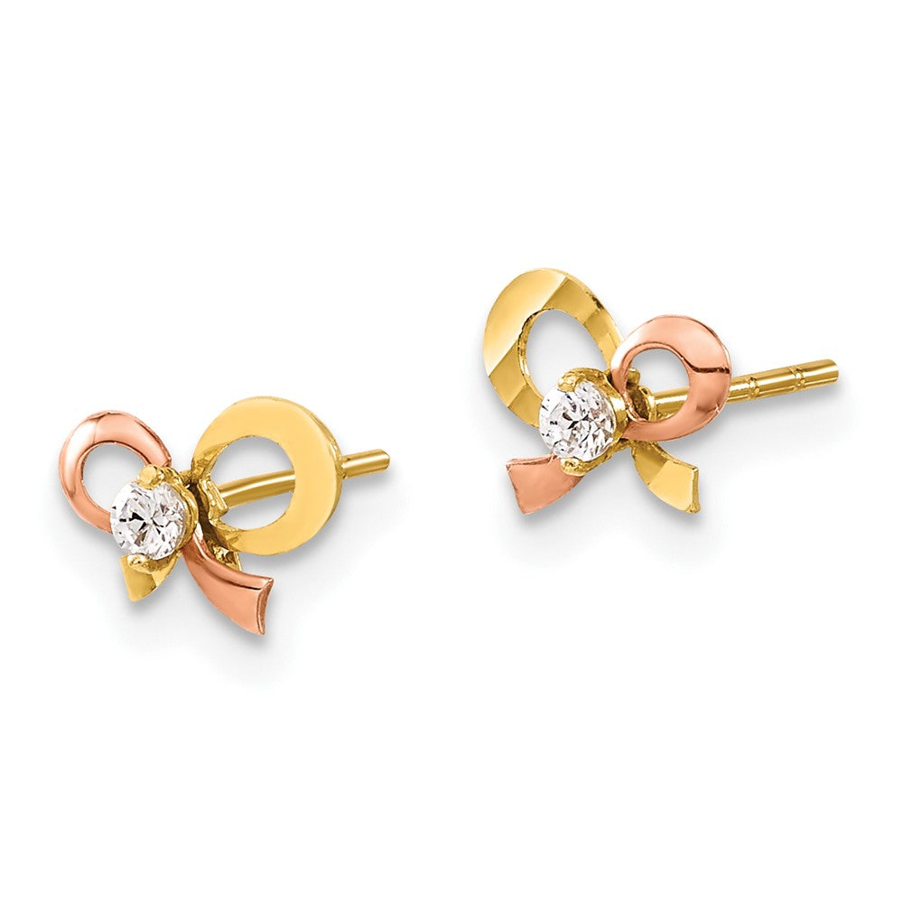14K Two-tone Madi K Polished & D/C CZ Bow Post Earrings