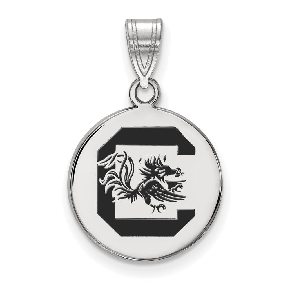 Sterling Silver Rhodium-plated LogoArt University of South Carolina Medium Enameled Disc Pendant Q-SS040USO