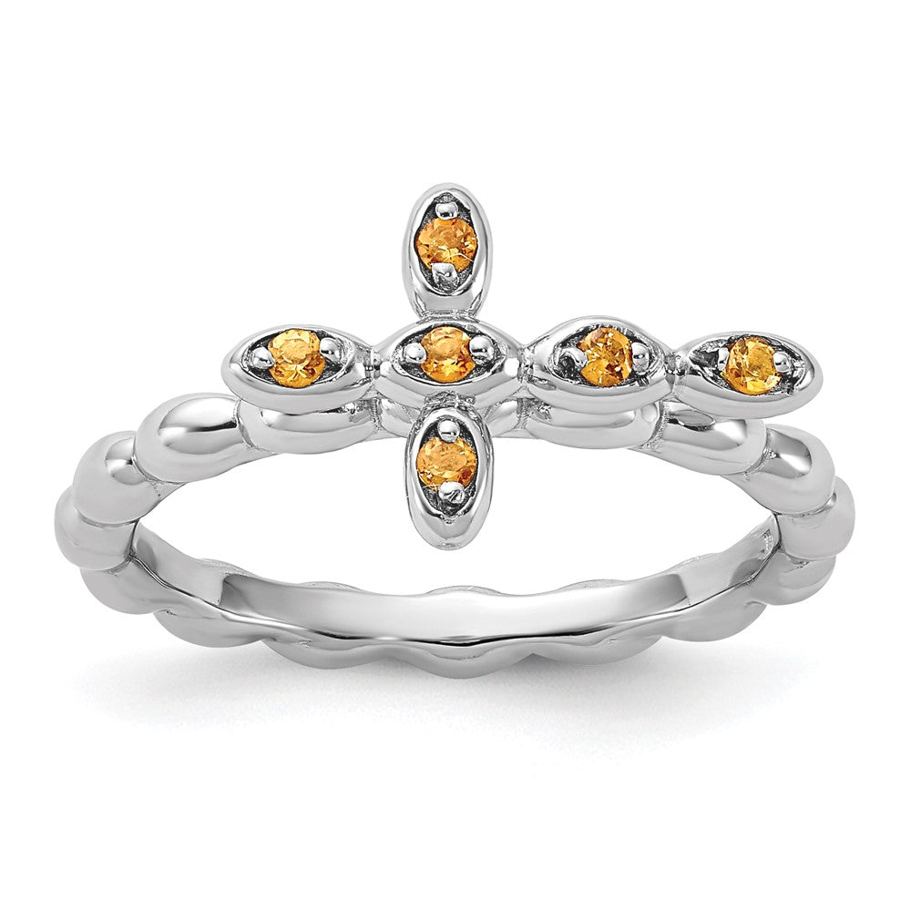 Sterling Silver Stackable Expressions Rhodium-plated Citrine Cross Ring Size -9