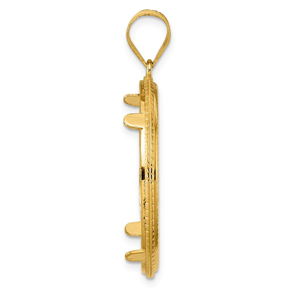 14k Diamond Cut Squares with 27.0mm Prong Coin Bezel Pendant