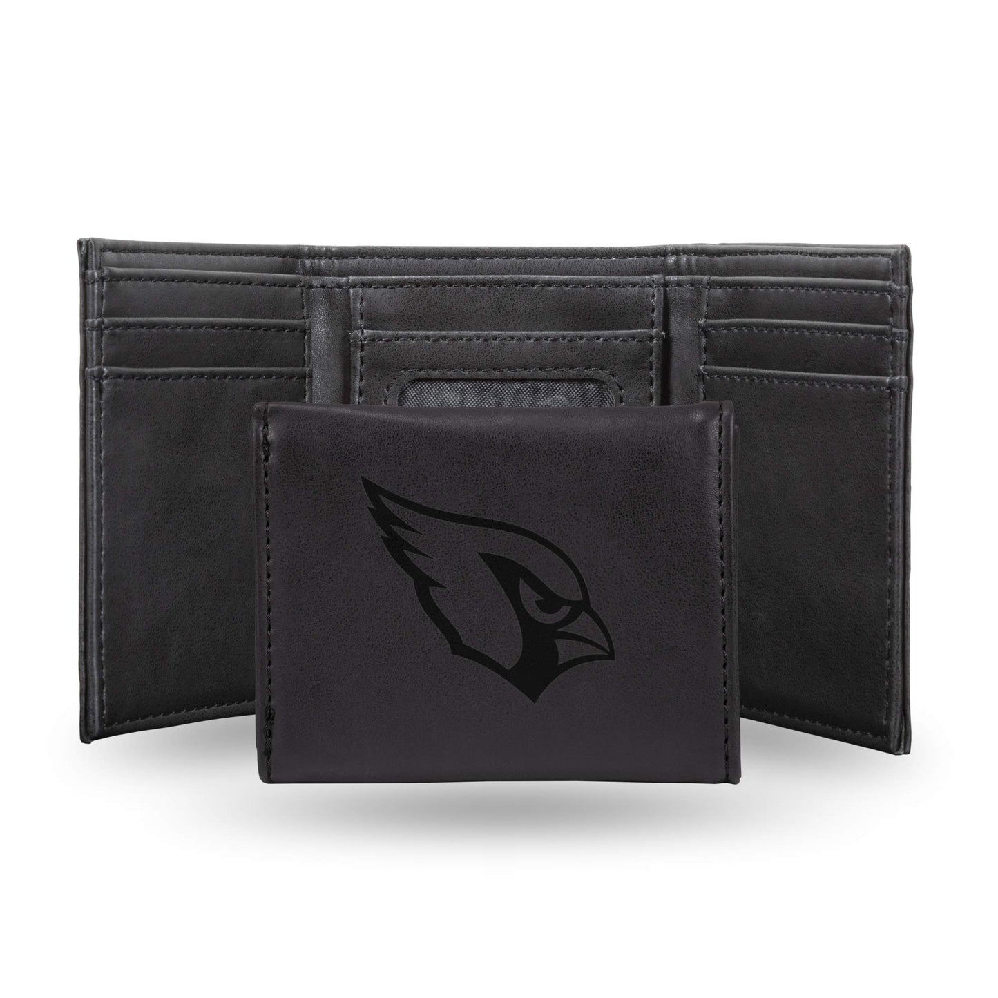 Football Rico Industries Arizona  Black Laser Engraved Trifold Laser Engraved Tri-Fold Wallet - Men's Accessory