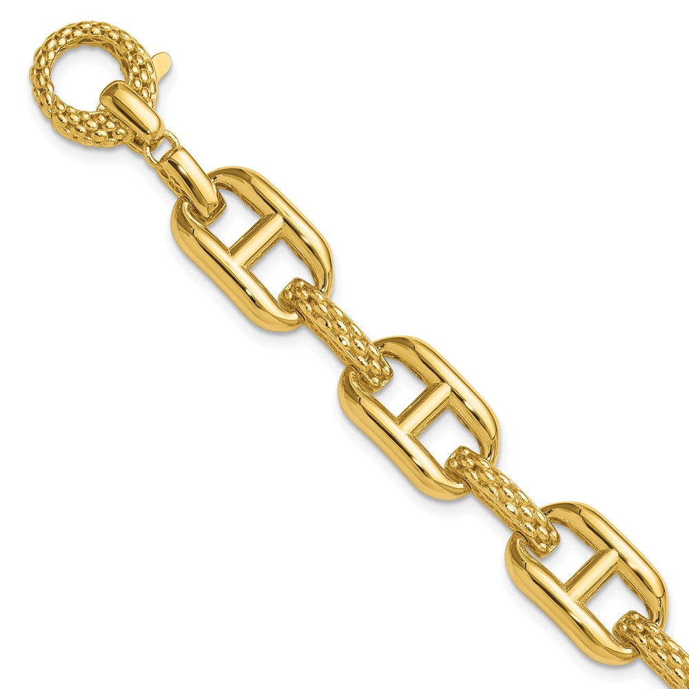 14K Polished and Textured Fancy Link Bracelet 7.5  inches