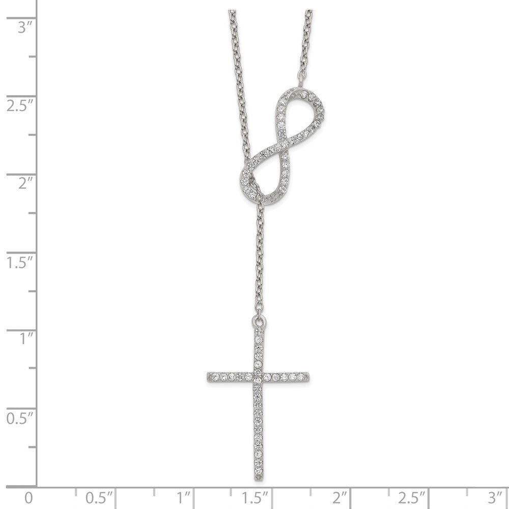 Sterling Silver Polished Rhodium CZ Cross/Infinity Symbol 18in Necklace 18 Inches