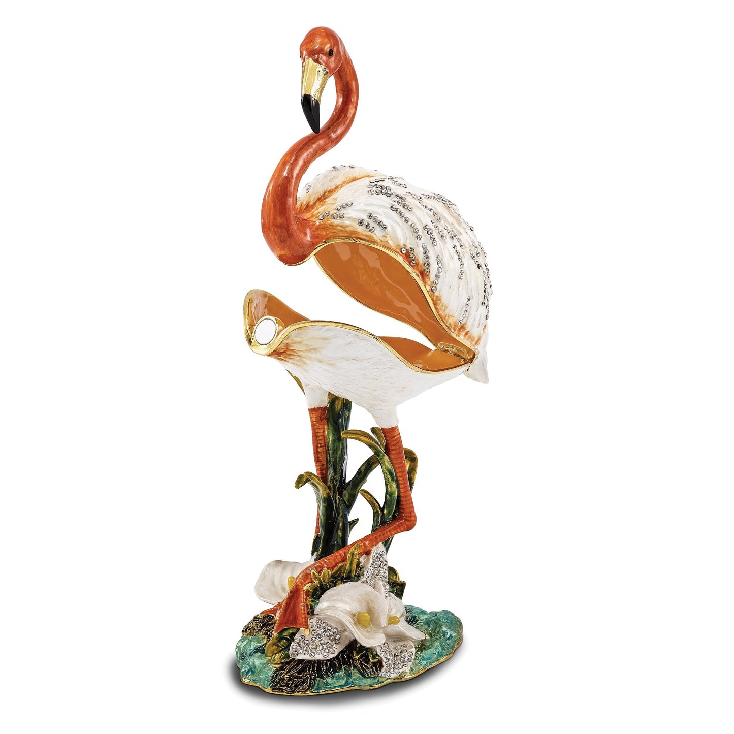 Jere Luxury Giftware Bejeweled MANGO Large Flamingo Pewter and Enamel Trinket Box and Matching Pendant Charm