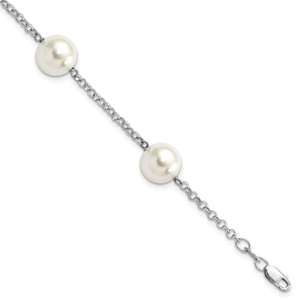 Majestik Sterling Silver Rhodium-plated 10-11mm White Imitation Shell Pearl Hand-knotted 4 Station Bracelet 7.5 inches