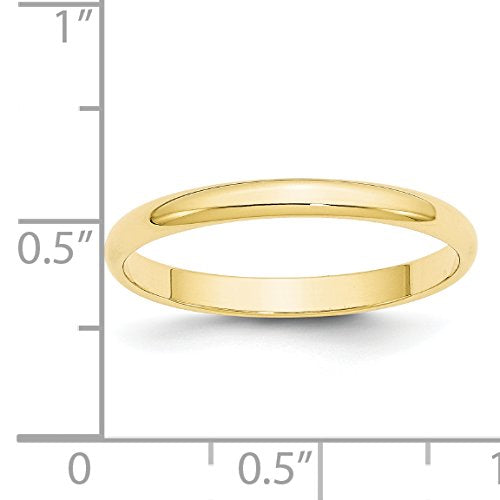 10k Yellow Gold 2.5mm Lightweight Half Round Wedding Band Size 7