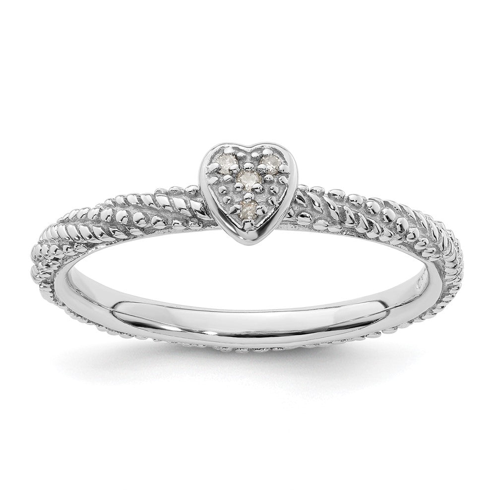 Sterling Silver Diamond Stackable Expressions Textured Heart Ring Size -7